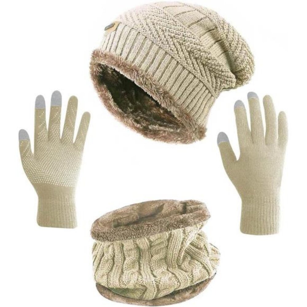HINDAWI Winter Hat Scarf Gloves Slouchy Beanie Snow Knit Skull Cap Touch Screen